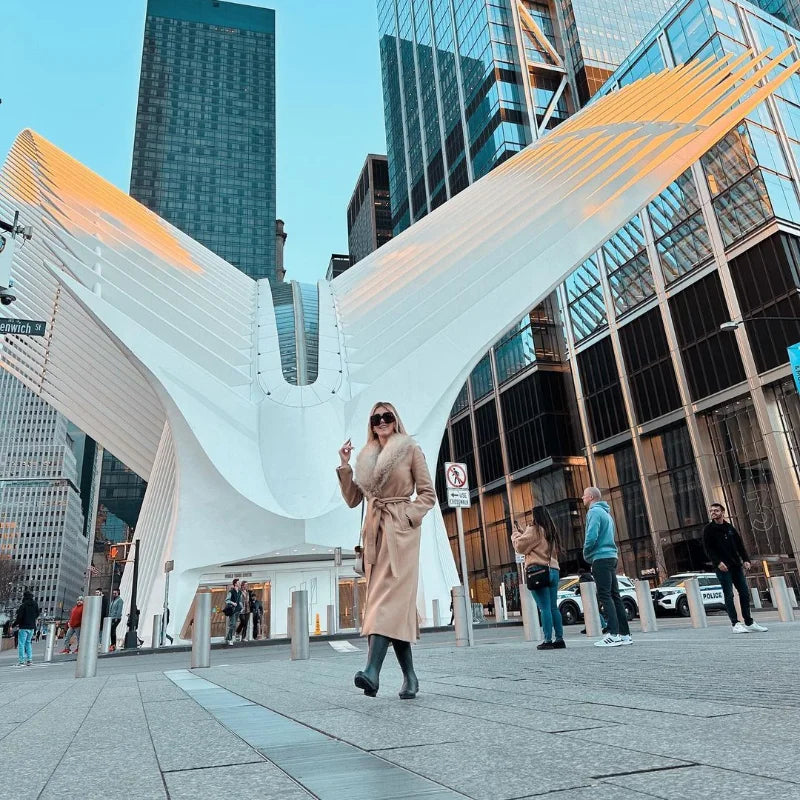 Elegant Fur Lapel Maxi Coats Women Lace Up Full Sleeve Pocket Wool Long Overcoats 2024 Winter New Lady High Street Outwear