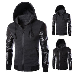 Men Jacket Faux Leather Sleeve Pockets Hoodies Sweatshirts Military Windbreaker Spring Autumn Outerwear свитер оверсайз