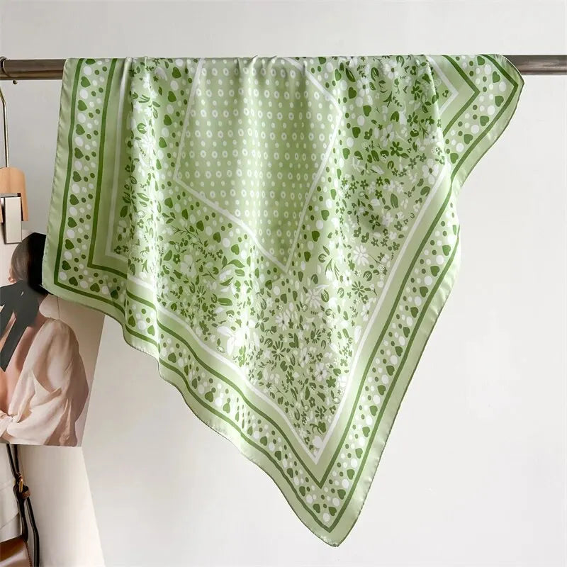 Luxury Print Silk Feeling Square Scarf Women Spring Neck Tie Shawl Wraps Female 70cm Hair Hand Wrist Headkercheif Hijab Bandana