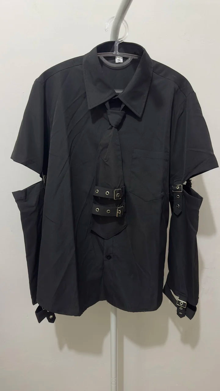 HKSH Men's Punk Darkwear High Street Nihce Design Shirts Sleeve Detachable Necktie Casual Tops Summer Spring Chic Blouse HK0006