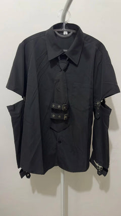 HKSH Men's Punk Darkwear High Street Nihce Design Shirts Sleeve Detachable Necktie Casual Tops Summer Spring Chic Blouse HK0006