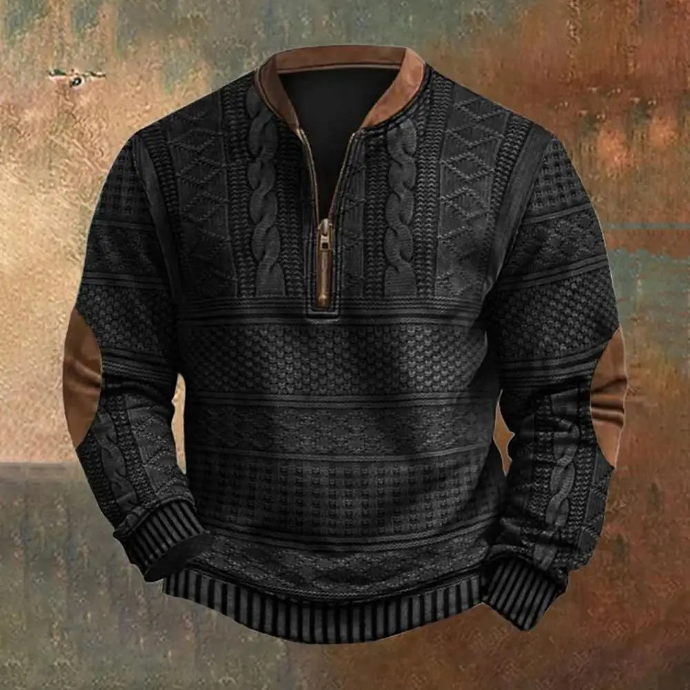 Pullover Sweatshirt Men's Rhombus Texture Patchwork Half Zipper Sweatshirt for Fall Winter Outdoor Sports Men Patchwork