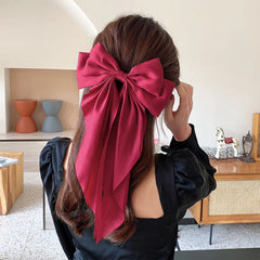 Elegant Large Bow Ribbon Hair Clip for Women Fashion Simple Solid Satin Spring Clip Ponytail Bow Hairpin Girls Hair Accessories