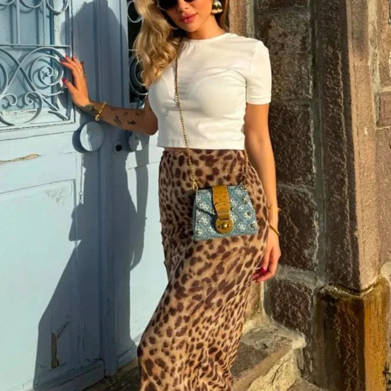 TRAF Leopard Long Skirts Women's 2024 Spring Summer Autumn Elegant Party Printed Skirts Ladies Fashion Casual Office Midi Skirts