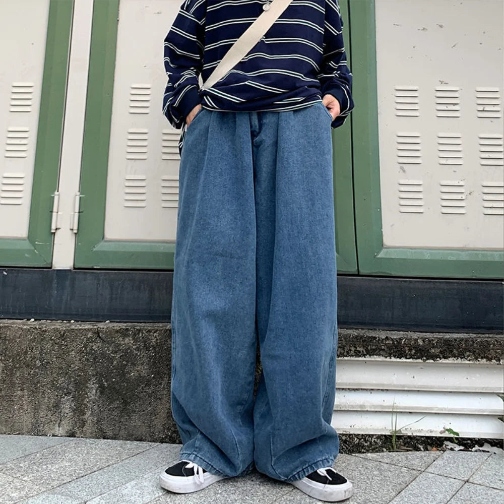 Y2k Jeans Men's Personality Solid Color Classic Korean Fashion Denim Trousers Male Harajuku Jeans Straight Wide Leg Pants