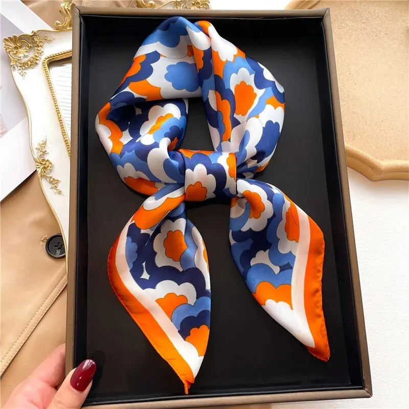 Luxury Print Silk Feeling Square Scarf Women Spring Neck Tie Shawl Wraps Female 70cm Hair Hand Wrist Headkercheif Hijab Bandana