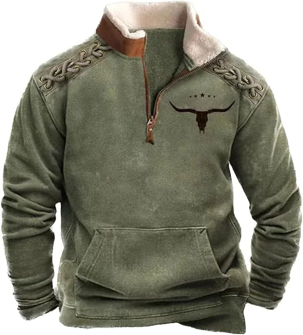 European and American Men's Half-Zipper Hoodie, Spring and Autumn 3D Digital Printing High Neck Long Sleeve Hoodie
