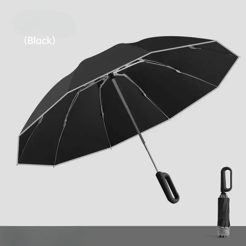 Travel Portable Rain Umbrella, Buckle Automatic Folding Reverse Umbrella, Safety Reflective Strip, Windproof Umbrella Men Women