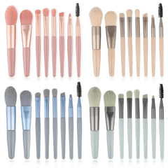 Mini Brush 8-Piece Makeup Bag Portable concealer powder brush set soft fur make-up tool  Green snap bag