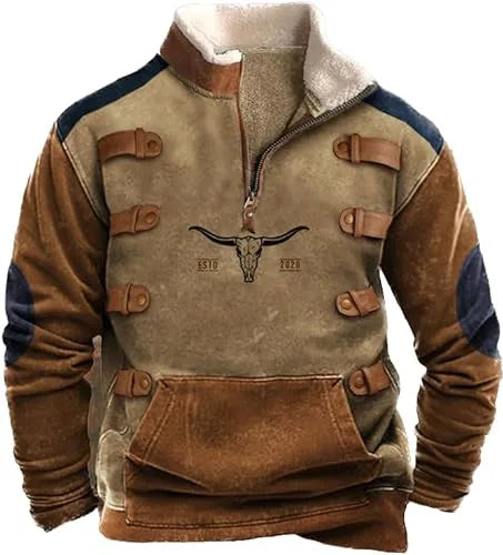 European and American Men's Half-Zipper Hoodie, Spring and Autumn 3D Digital Printing High Neck Long Sleeve Hoodie