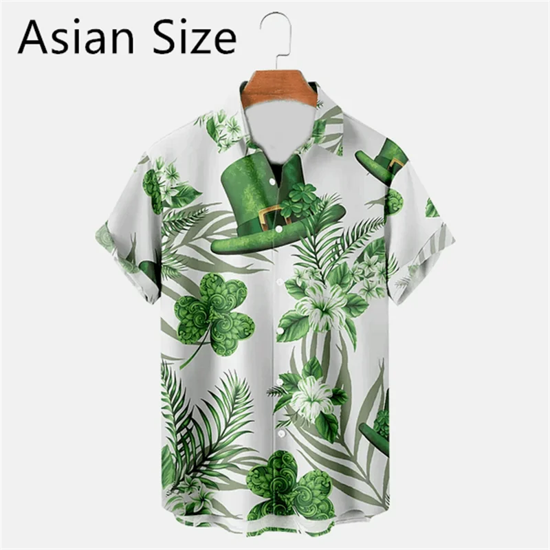2025 New 3D Printed St. Patrick's Day Shirts Fashion Summer Short Sleeve Lapel Button Mens Shirt Casual Oversized Blouse Tops