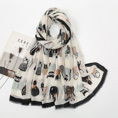 Fashion Printed Cat Fringed Shawls Women Cotton Viscose Muffler Travel Sun Protection Scarf Animal Printed Scarf 180*85cm
