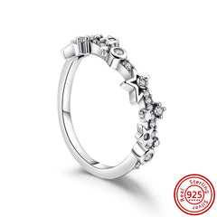 New Hot 925 Silver Crown Sparkling Rings Sun Moon Celestial Wishbone Women's Set Ring Wedding Diy Charm Luxury DIY Jewelry Gift