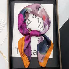 Luxury Brand 2024 Square Scarf Women Cat Neck Hair Tie Band Beach Hijab Kerchief Head Headbands Bandana Female Foulard 70cm