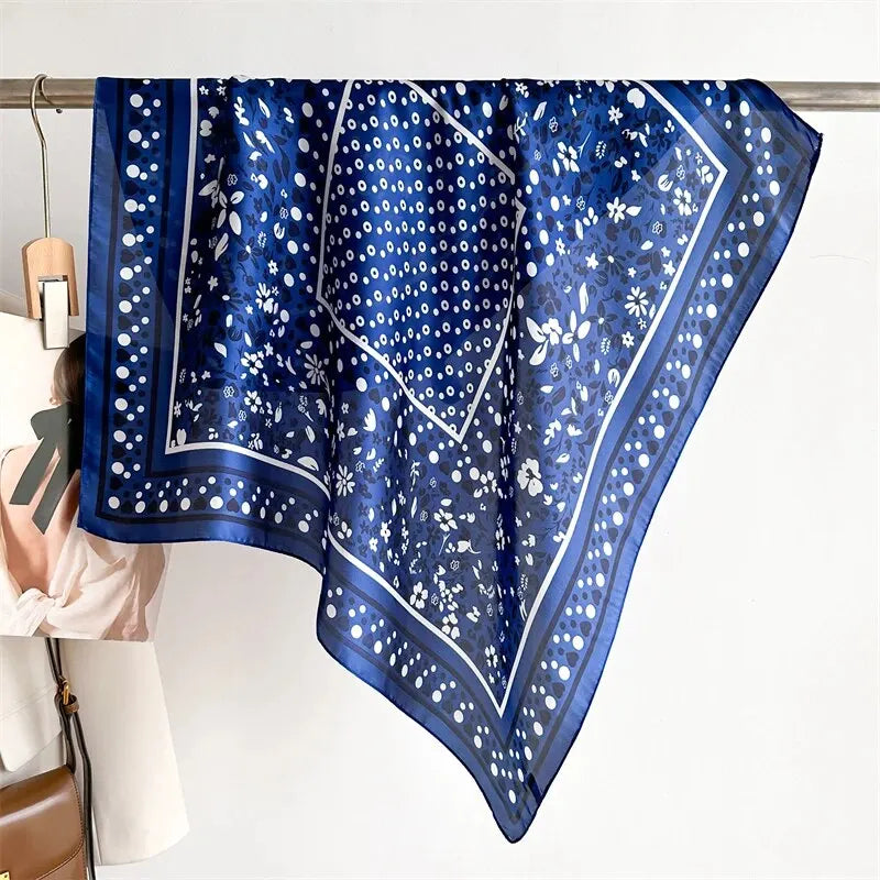 Luxury Print Silk Feeling Square Scarf Women Spring Neck Tie Shawl Wraps Female 70cm Hair Hand Wrist Headkercheif Hijab Bandana