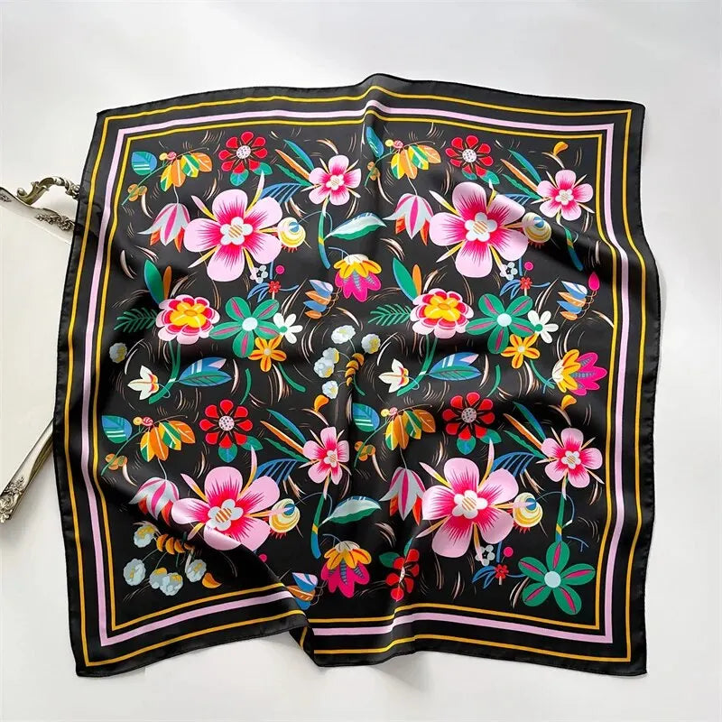 Luxury Print Silk Feeling Square Scarf Women Spring Neck Tie Shawl Wraps Female 70cm Hair Hand Wrist Headkercheif Hijab Bandana