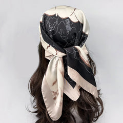 Luxury Brand 2024 Square Scarf Women Cat Neck Hair Tie Band Beach Hijab Kerchief Head Headbands Bandana Female Foulard 70cm