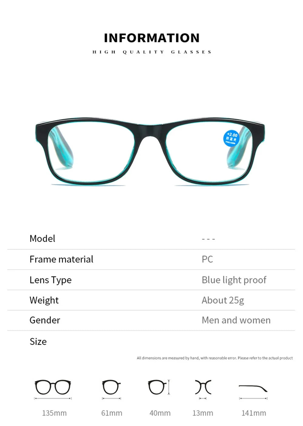 Anti Blue Light Reading Glasses Fashion Women Men Clear Sqaure Computer Presbyopic Eyeglasses Spring Legs Frame Eyewear