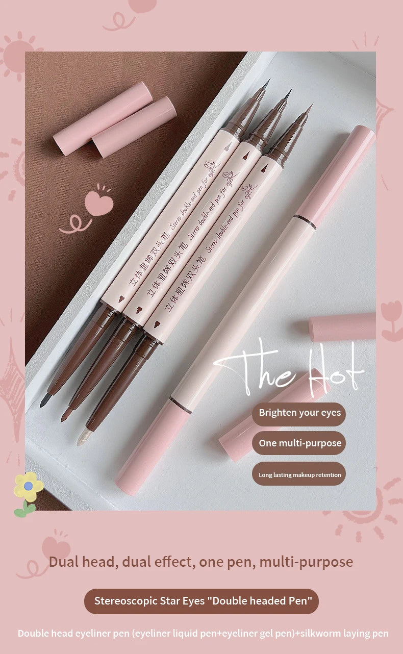 Double-headed Eyeliner Pen Evenly Pigmented Long Lasting Waterproof Smudge-proof Eye Make Up
