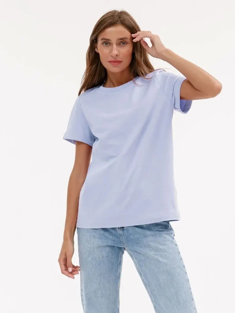 Bornladies Summer 100% Cotton Women's T-shirt Bottoming Basic Fashionable Solid Lady Short Sleeve Loose Tops Shirts 230g/㎡ Tops