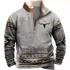 European and American Men's Half-Zipper Hoodie, Spring and Autumn 3D Digital Printing High Neck Long Sleeve Hoodie