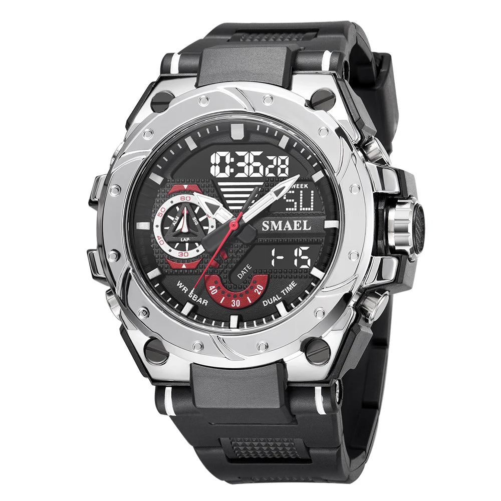 SMAEL 8060 Fashion Brand Alloy Watch Men's Multi functional Cool Dual Display Outdoor Waterproof Electronic Watch