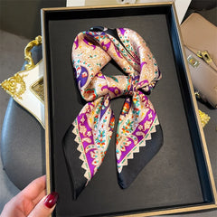 Luxury 2024 Silk Print Hair Scarf Women Floral Kerchief Neck Tie Hand Wrist Foulard Shawl Wraps Head Hijab Bandana Echarpe