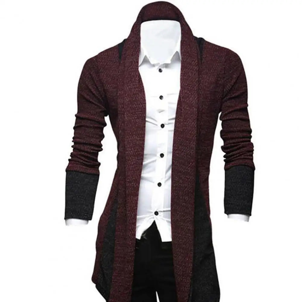 Stylish Long Sleeves Cardigan Coat Loose Fit Stretchy Knitted Sweater Color Block Breathable Men Knitwear Men's Clothing