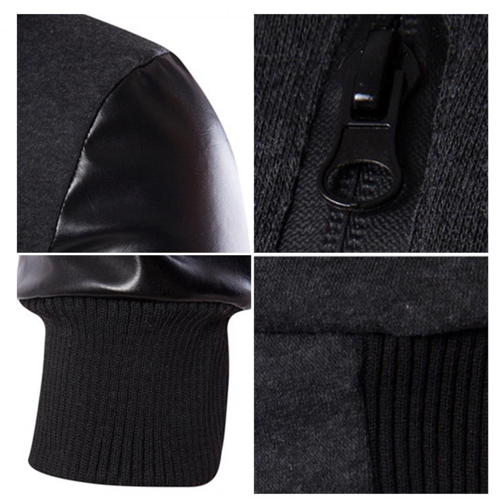 Men Jacket Faux Leather Sleeve Pockets Hoodies Sweatshirts Military Windbreaker Spring Autumn Outerwear свитер оверсайз