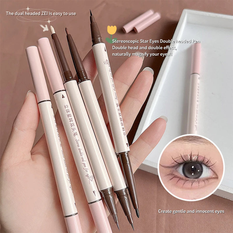 Double-headed Eyeliner Pen Evenly Pigmented Long Lasting Waterproof Smudge-proof Eye Make Up