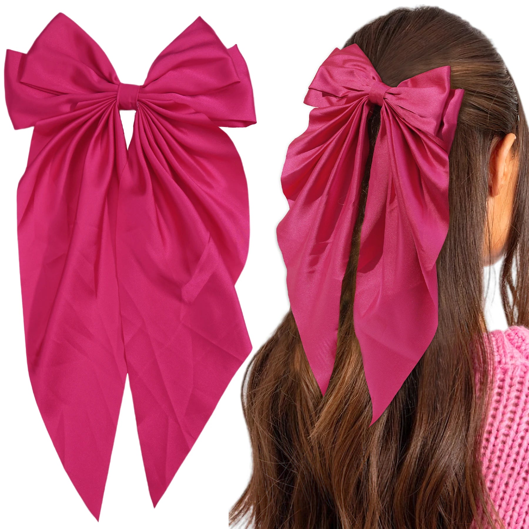 Elegant Large Bow Ribbon Hair Clip for Women Fashion Simple Solid Satin Spring Clip Ponytail Bow Hairpin Girls Hair Accessories