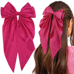 Elegant Large Bow Ribbon Hair Clip for Women Fashion Simple Solid Satin Spring Clip Ponytail Bow Hairpin Girls Hair Accessories