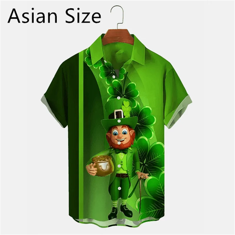 2025 New 3D Printed St. Patrick's Day Shirts Fashion Summer Short Sleeve Lapel Button Mens Shirt Casual Oversized Blouse Tops