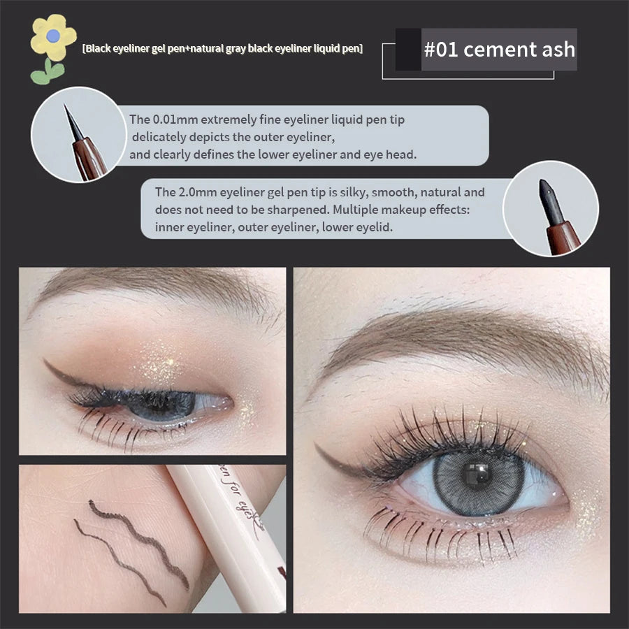 Double-headed Eyeliner Pen Evenly Pigmented Long Lasting Waterproof Smudge-proof Eye Make Up
