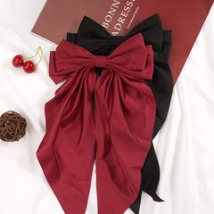 Elegant Large Bow Ribbon Hair Clip for Women Fashion Simple Solid Satin Spring Clip Ponytail Bow Hairpin Girls Hair Accessories