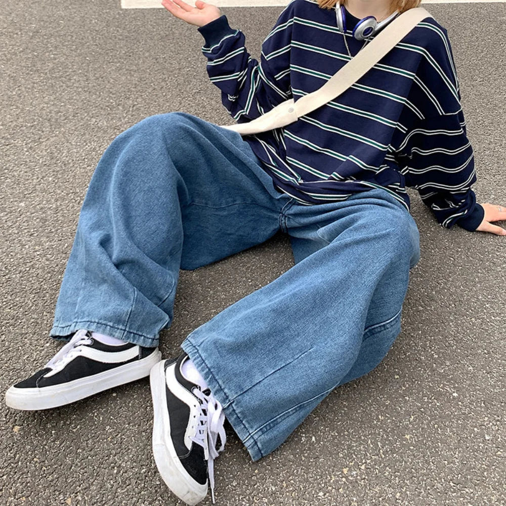 Y2k Jeans Men's Personality Solid Color Classic Korean Fashion Denim Trousers Male Harajuku Jeans Straight Wide Leg Pants
