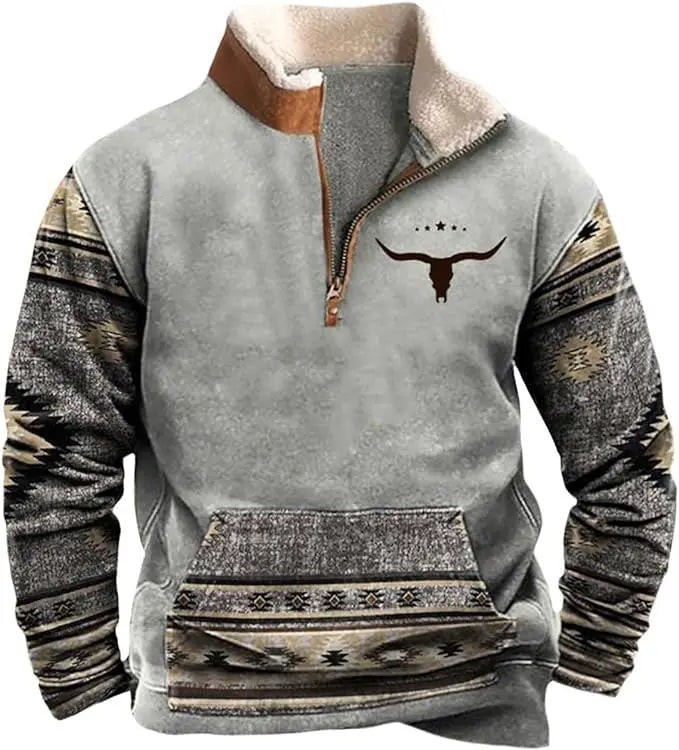 European and American Men's Half-Zipper Hoodie, Spring and Autumn 3D Digital Printing High Neck Long Sleeve Hoodie