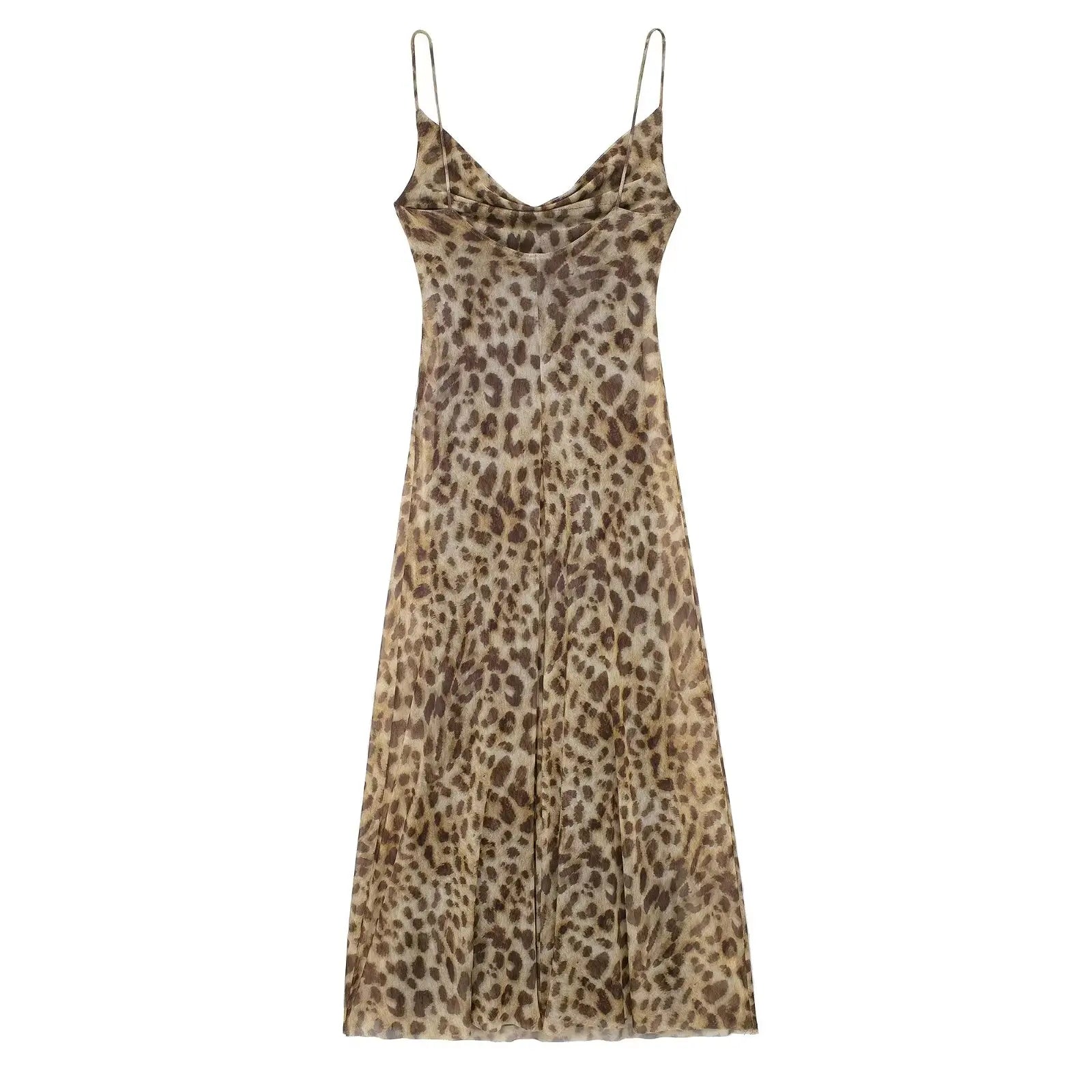 Summer Women's Sexy Vintage Leopard Print Tulle Long Dress Fashion Backless Slip Dresses Female Elegant Slim Party Maxi Dress