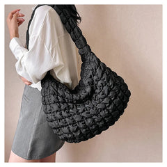 Women Fashion Crossbody Bag Large Capacity Puffy Nylon Casual Handbag Lightweight Quilted Padded Double Zipper Hobo Shoulder Bag
