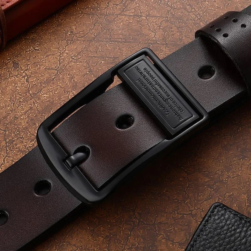 New Leather Cowhide Men's Belt Fashion Metal Alloy Pin Buckle Adult Luxury Brand Jeans Business Casual Waist Male Strap Brand