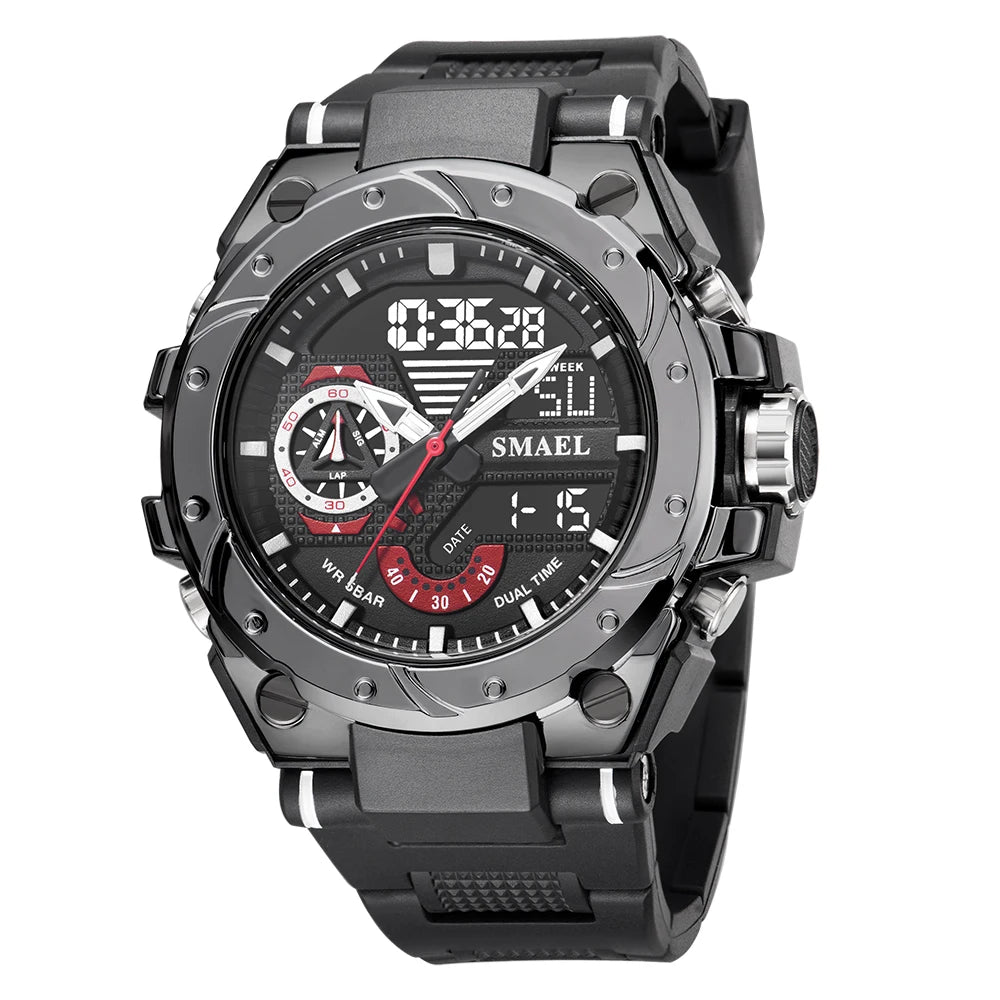SMAEL 8060 Fashion Brand Alloy Watch Men's Multi functional Cool Dual Display Outdoor Waterproof Electronic Watch