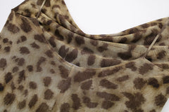 Summer Women's Sexy Vintage Leopard Print Tulle Long Dress Fashion Backless Slip Dresses Female Elegant Slim Party Maxi Dress