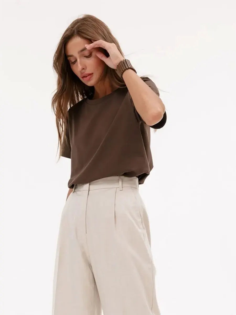 Bornladies Summer 100% Cotton Women's T-shirt Bottoming Basic Fashionable Solid Lady Short Sleeve Loose Tops Shirts 230g/㎡ Tops