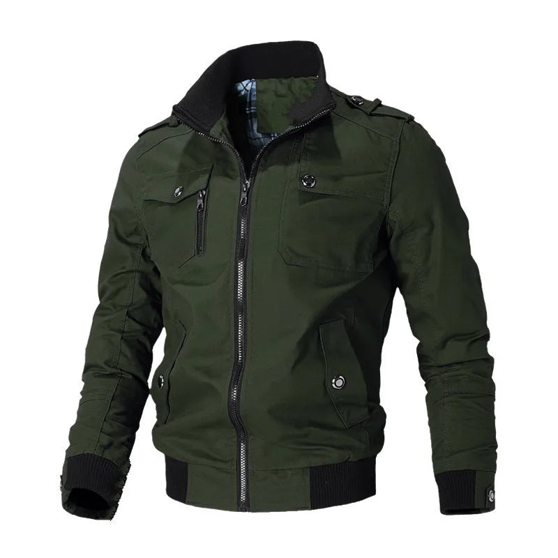 2024 Autumn New Men's Casual Jacket American style Fashion Stand-up Collar Thick Denim Cargo Pants Pure Cotton Man Coat Clothes