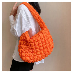 Women Fashion Crossbody Bag Large Capacity Puffy Nylon Casual Handbag Lightweight Quilted Padded Double Zipper Hobo Shoulder Bag