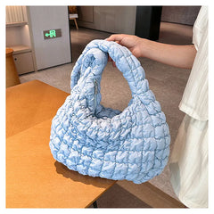 Women Fashion Crossbody Bag Large Capacity Puffy Nylon Casual Handbag Lightweight Quilted Padded Double Zipper Hobo Shoulder Bag