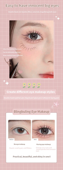 Double-headed Eyeliner Pen Evenly Pigmented Long Lasting Waterproof Smudge-proof Eye Make Up