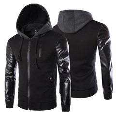 Men Jacket Faux Leather Sleeve Pockets Hoodies Sweatshirts Military Windbreaker Spring Autumn Outerwear свитер оверсайз