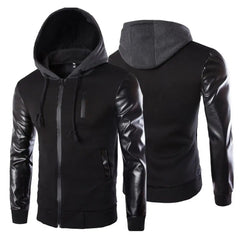 Men Jacket Faux Leather Sleeve Pockets Hoodies Sweatshirts Military Windbreaker Spring Autumn Outerwear свитер оверсайз
