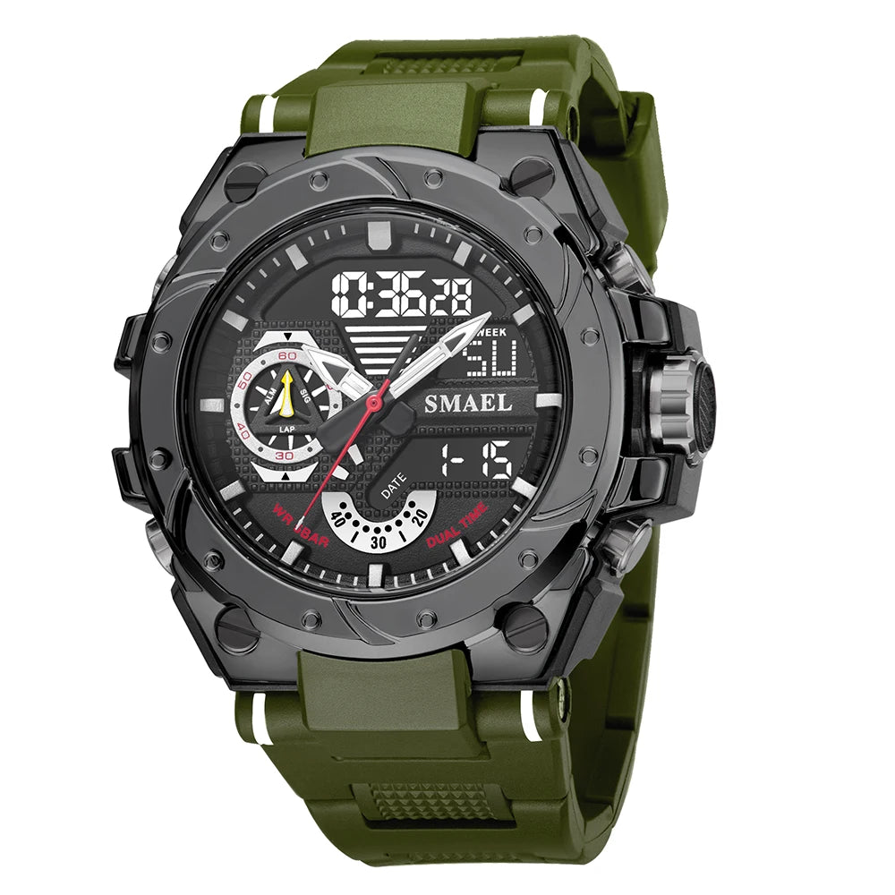 SMAEL 8060 Fashion Brand Alloy Watch Men's Multi functional Cool Dual Display Outdoor Waterproof Electronic Watch